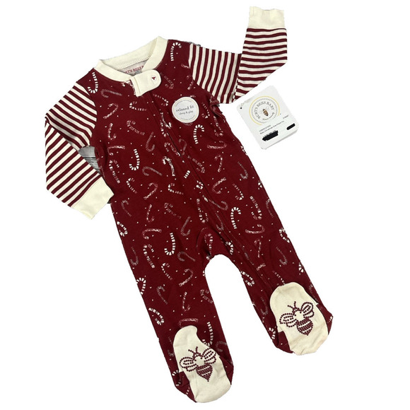 Burt's Bees Baby One Piece PJ Outfit size 3-6M Christmas Relaxed Fit Candy Canes - Picture 1 of 11